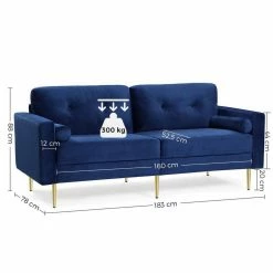 VASAGLE 3-Sitzer »LCS001«, Bezug aus Samt, Metallbeine, Klassisch bis modern, einfacher Aufbau, 183 x 78 x 88 cm Blau, Grau, Petrolfarben, Rosa -Vasagleaus Geschaft ef936545 e316 4e9e aefa 3824096cad05