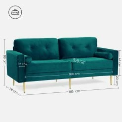 VASAGLE 3-Sitzer »LCS001«, Bezug aus Samt, Metallbeine, Klassisch bis modern, einfacher Aufbau, 183 x 78 x 88 cm Blau, Grau, Petrolfarben, Rosa -Vasagleaus Geschaft efa9ae70 f9d5 4305 95a0 1b87194c5c58