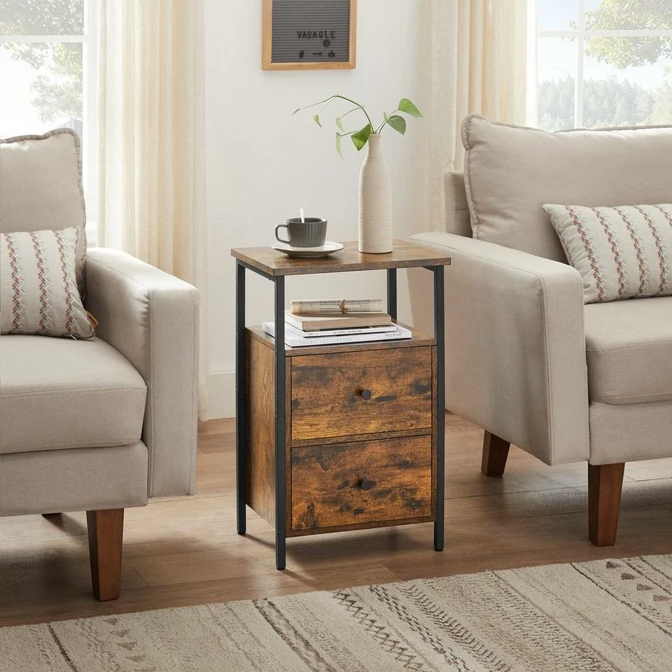 VASAGLE Nachttisch »LET521B01«, Beistelltisch, mit 2 Schubladen, Industrie-Design, vintage 5 VASAGLE Nachttisch »LET521B01«, Beistelltisch, mit 2 Schubladen, Industrie-Design, vintage – Bild 3