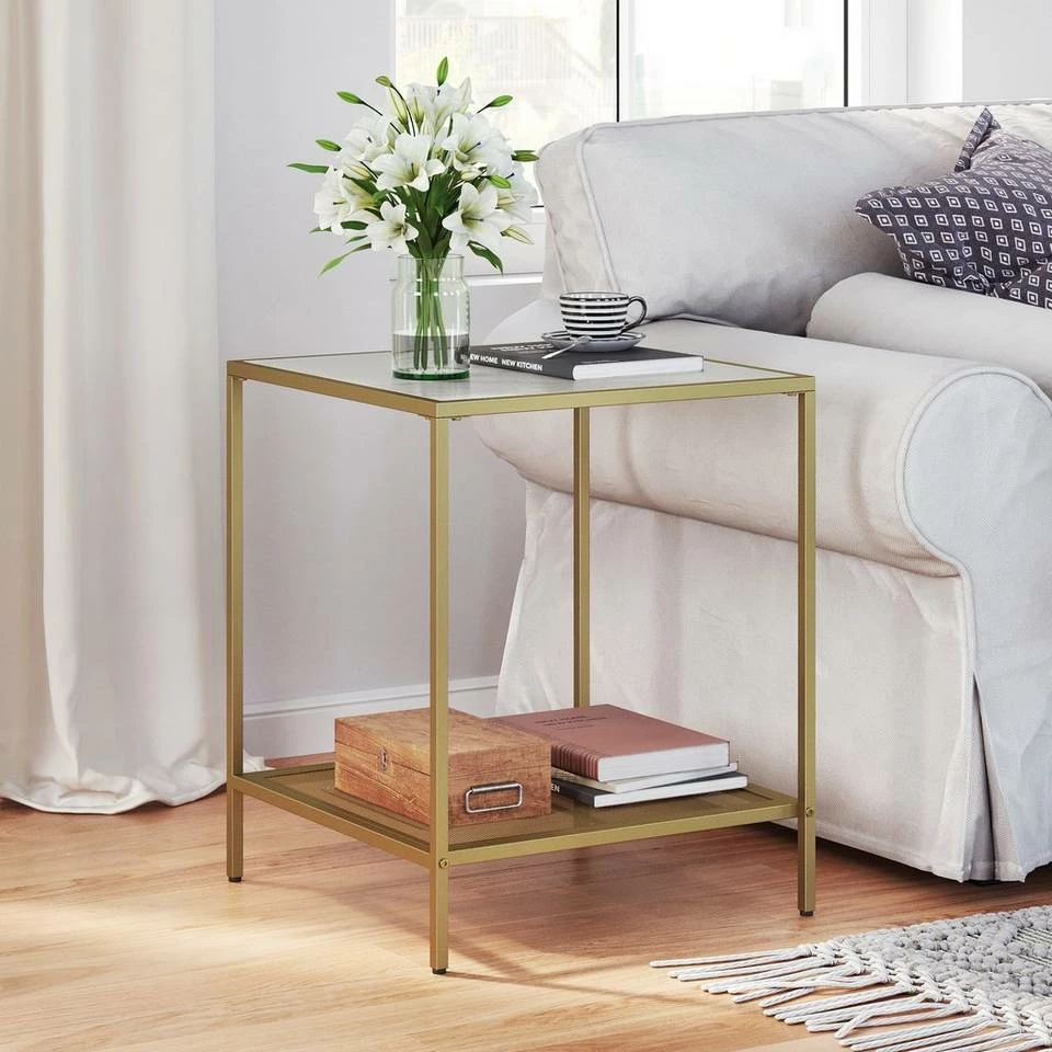 VASAGLE Beistelltisch »LGT030W01 LGT030A01«, Couchtisch mit 2 Ebenen, aus Hartglas, Gold-Transparent 14 VASAGLE Beistelltisch »LGT030W01 LGT030A01«, Couchtisch mit 2 Ebenen, aus Hartglas, Gold-Transparent – Bild 12