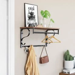 VASAGLE Wandgarderobe »LCR12BX LCR11BX«, Wandregal mit 5 Haken und Ablage, vintage