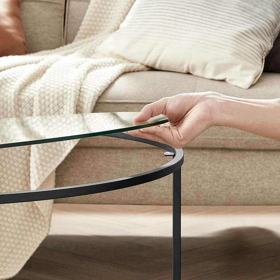 VASAGLE Couchtisch »LGT21G«, Beistelltisch, Glastisch, Sofatisch mit Metallgestell, Hartglas, Ø 84 cm, rund, stabil Gold, Schwarz 16 VASAGLE Couchtisch »LGT21G«, Beistelltisch, Glastisch, Sofatisch mit Metallgestell, Hartglas, Ø 84 cm, rund, stabil Gold, Schwarz – Bild 14