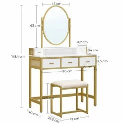 VASAGLE Schminktisch »RVT006A10/B01«, Frisiertisch, Kosmetiktisch, mit Hocker, mit ovalem Spiegel und 5 Schubladen Vintagebraun-Schwarz, Weiß-goldfarben 37 VASAGLE Schminktisch »RVT006A10/B01«, Frisiertisch, Kosmetiktisch, mit Hocker, mit ovalem Spiegel und 5 Schubladen Vintagebraun-Schwarz, Weiß-goldfarben -Vasagleaus Geschaft f5ad12b4 0ffd 435e 8138 409e0a9b6470