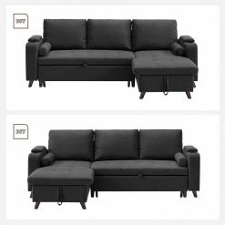 VASAGLE Schlafsofa »LCS801«, Bettsofa mit Stauraum, Ecksofa, mit Becherhalter, einfache Montage, 223 x 142 x 88 cm (L x B x H), modern Dunkelgrau, Hellgrau -Vasagleaus Geschaft f6038c88 c26d 4551 ac07 d4a268e806ad