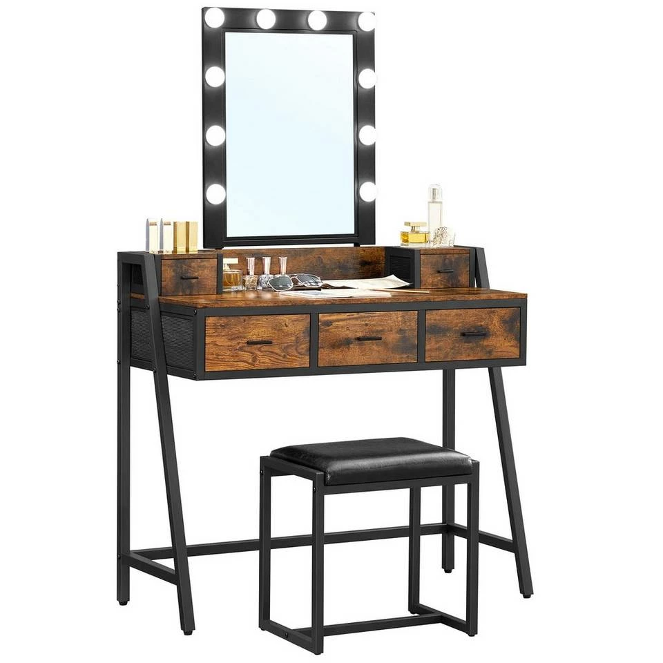 VASAGLE Schminktisch »RVT015B01«, Frisiertisch, Kosmetiktisch, mit Hocker und Spiegel, 10 LED-Glühbirnen, vintage 10 VASAGLE Schminktisch »RVT015B01«, Frisiertisch, Kosmetiktisch, mit Hocker und Spiegel, 10 LED-Glühbirnen, vintage – Bild 8