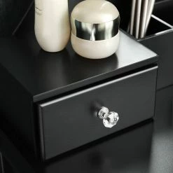 VASAGLE Schminktisch »RDT25WT/BK/K«, Frisiertisch, Kosmetiktisch, mit Spiegel ohne Rahmen, Polsterhocker, Massivholzbeinen Schwarz, Weiß-Natur, Weiß 47 VASAGLE Schminktisch »RDT25WT/BK/K«, Frisiertisch, Kosmetiktisch, mit Spiegel ohne Rahmen, Polsterhocker, Massivholzbeinen Schwarz, Weiß-Natur, Weiß -Vasagleaus Geschaft fa90550c 5e68 470c a6c1 eb766c8401a1