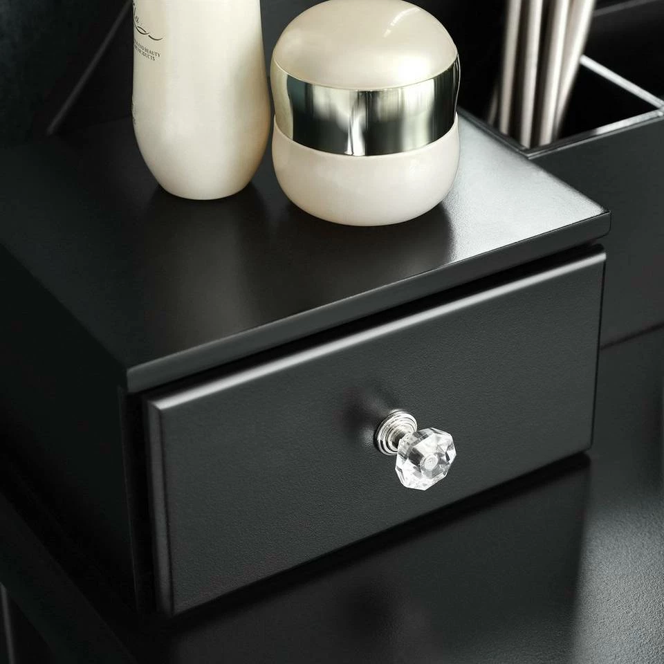 VASAGLE Schminktisch »RDT25WT/BK/K«, Frisiertisch, Kosmetiktisch, mit Spiegel ohne Rahmen, Polsterhocker, Massivholzbeinen Schwarz, Weiß-Natur, Weiß 23 VASAGLE Schminktisch »RDT25WT/BK/K«, Frisiertisch, Kosmetiktisch, mit Spiegel ohne Rahmen, Polsterhocker, Massivholzbeinen Schwarz, Weiß-Natur, Weiß – Bild 21