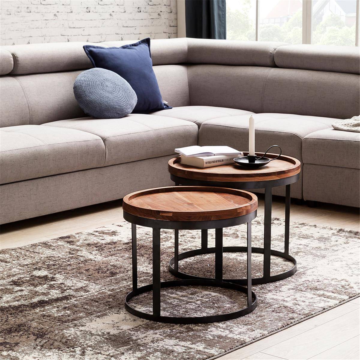 Vasagleaus Geschaft -Vasagleaus Geschaft 2er set beistelltische massivholz sheesham wohnzimmertisch landhausstil anstelltisch metallgestell naturholz b h t ca 53 45 53cm